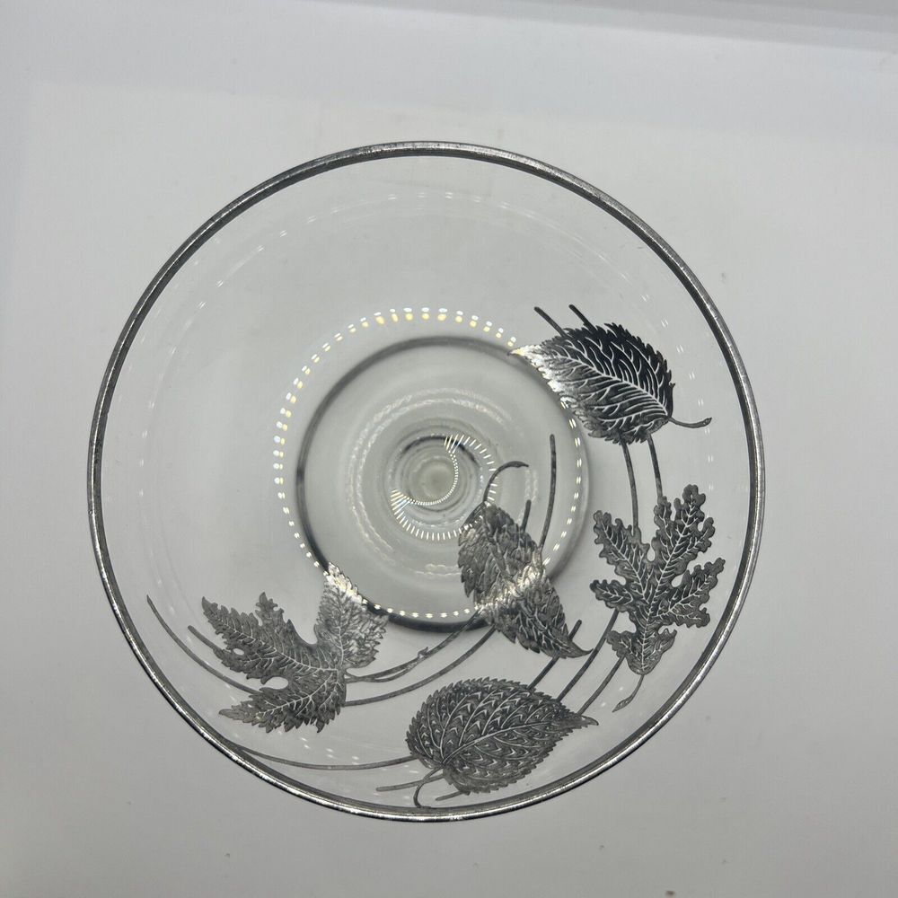 Mid Century Sterling Silver Overlay Crystal Cup Glass, Floral Silver Rims Design